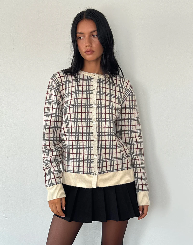 Arlene Cardigan in Checked Knit Cream - Image 2
