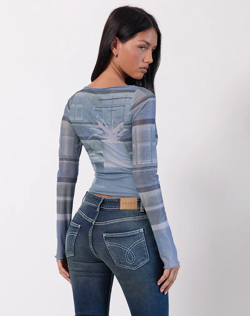 Armali Long Sleeve Top in Parlour Print Blue - Image 3