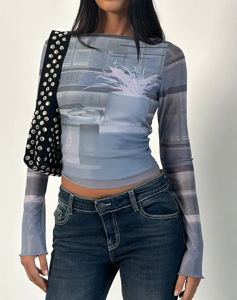 Armali Long Sleeve Top in Parlour Print Blue - Image 4