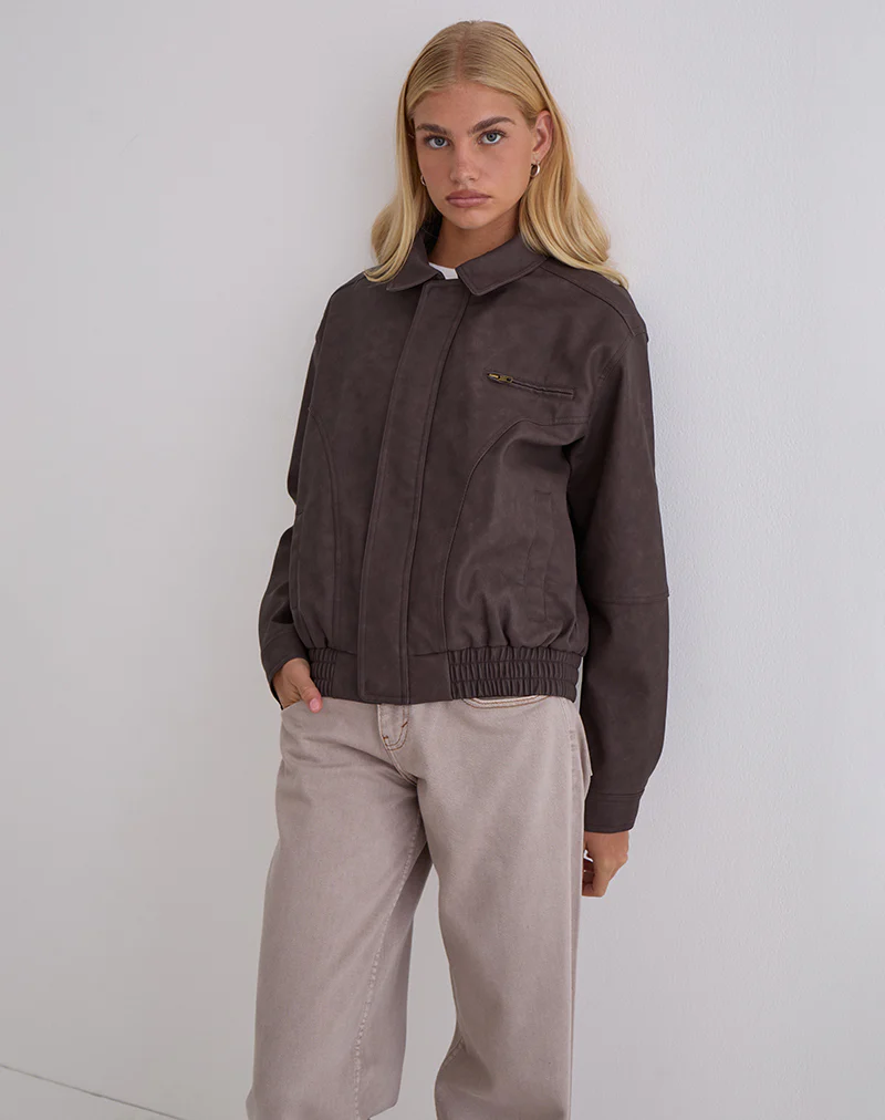 Aviara Jacket In PU Dark Brown