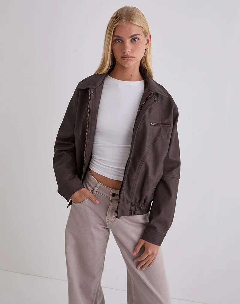 Aviara Jacket In PU Dark Brown - Image 2