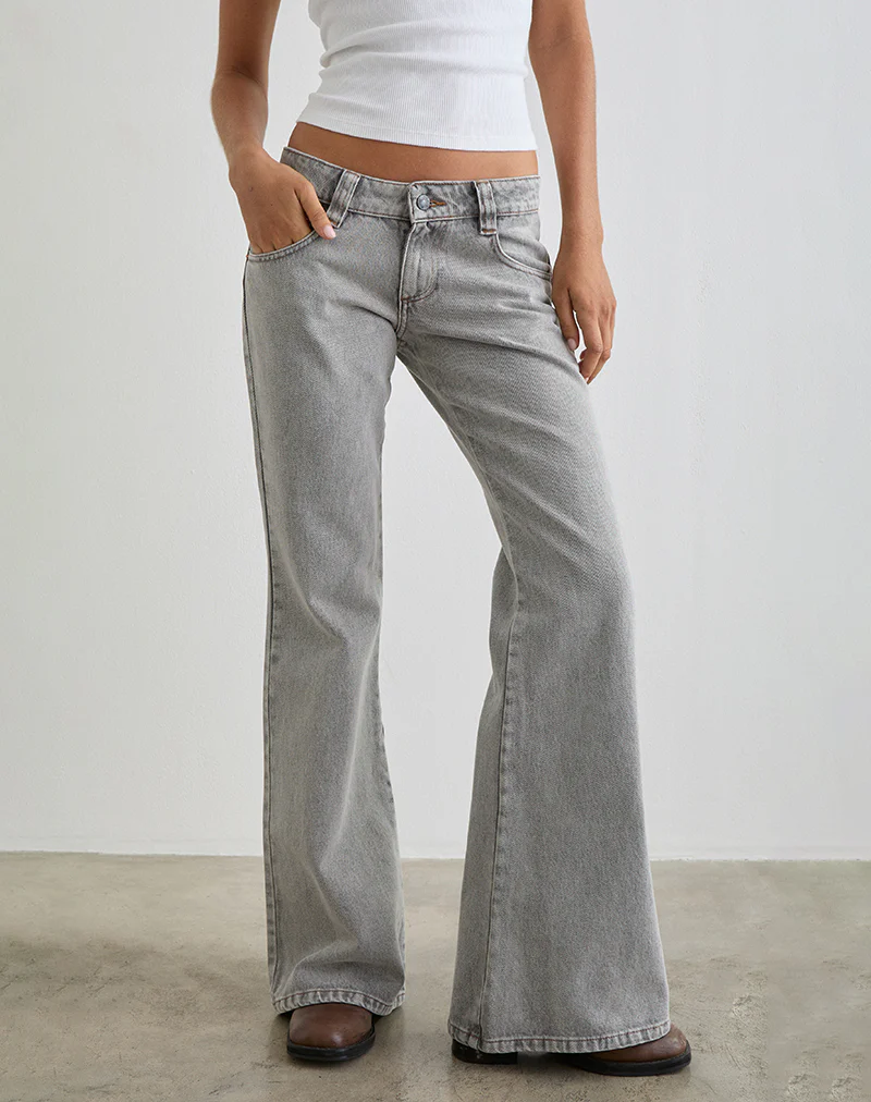Bell Bottom Low Rise Flare Jeans in Bleached Grey - Image 2