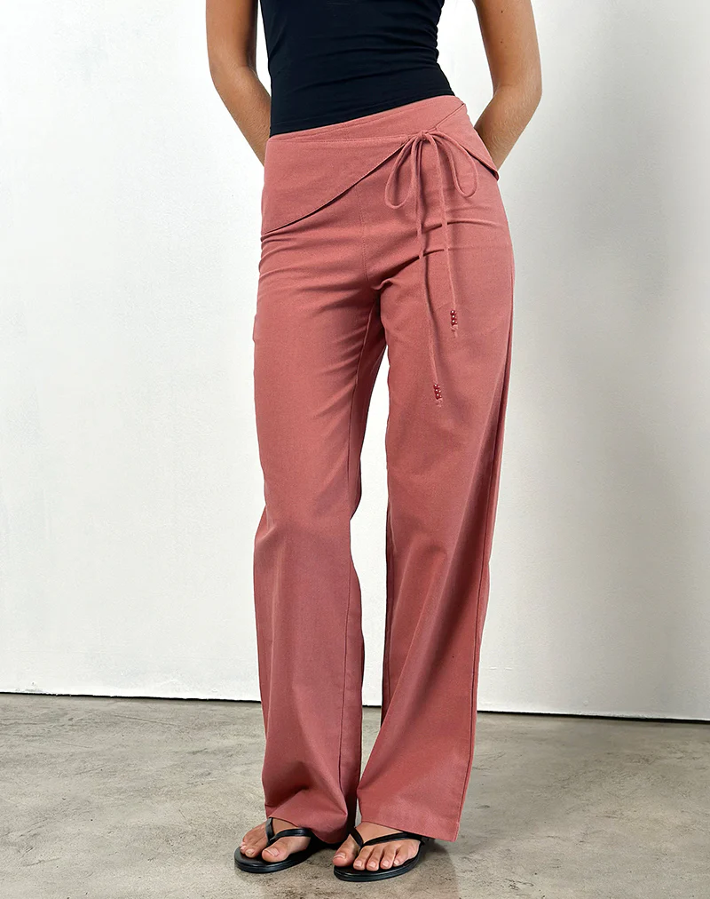 Cursa Trouser with Belt in Linen Tuscan Red - Image 2