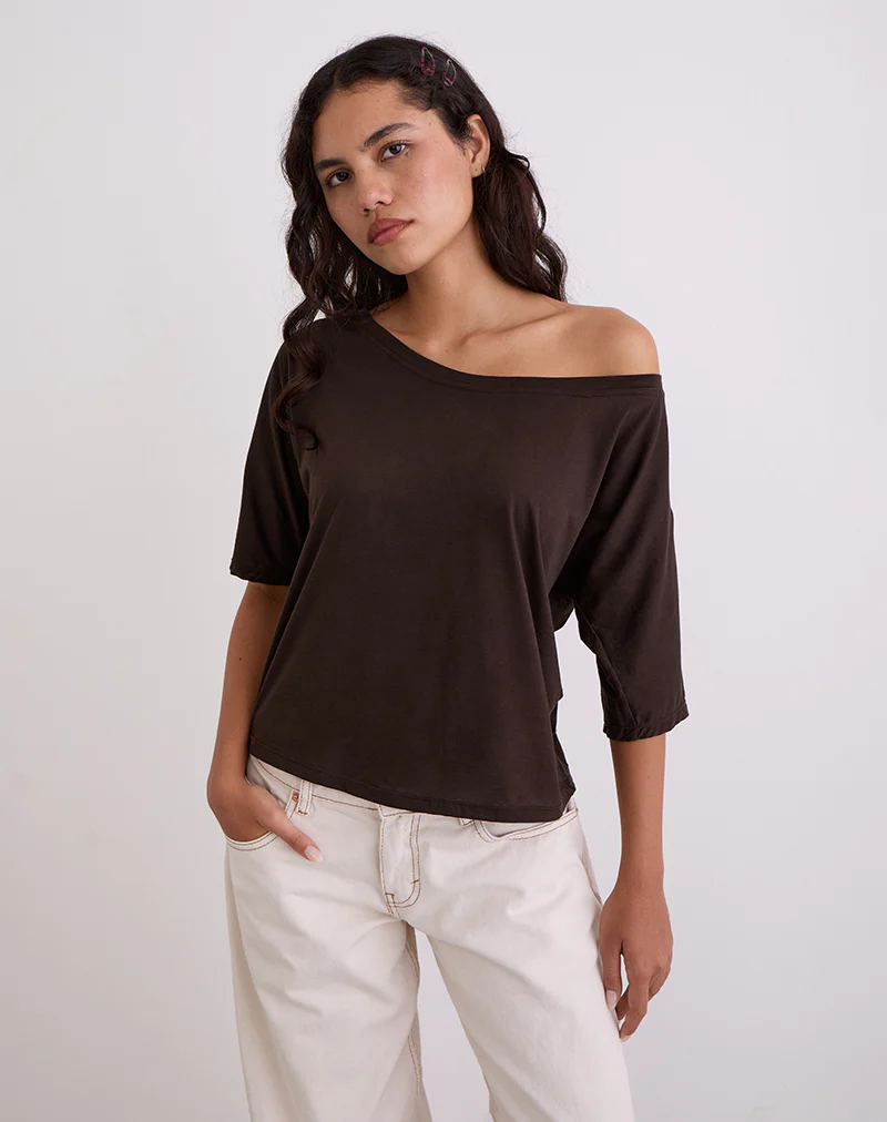 Daman Off Shoulder Basic Top in Chocolate Brown - Image 5