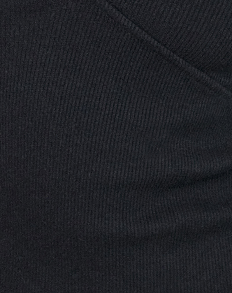 Dulcet Ribbed Plunge Long Sleeve Top in Black - Image 7