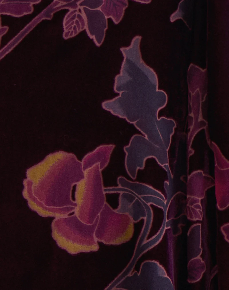 Esti Midi Skirt in Floral Devore Burgundy - Image 6