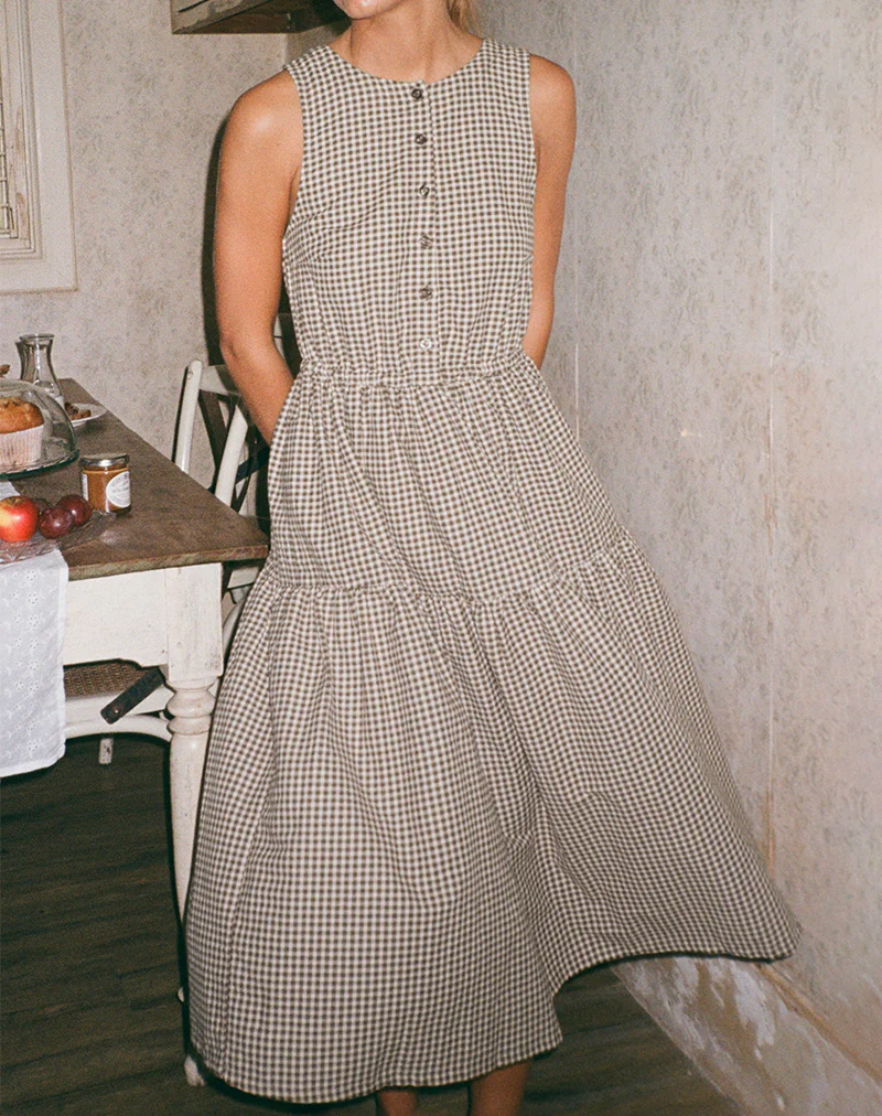 Galuh Smock Dress in Mini Brown Gingham - Image 3