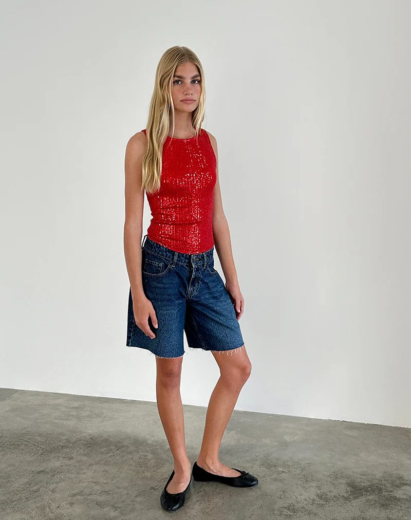 Hala Vest Top in Red Drape Mini Sequin - Image 4