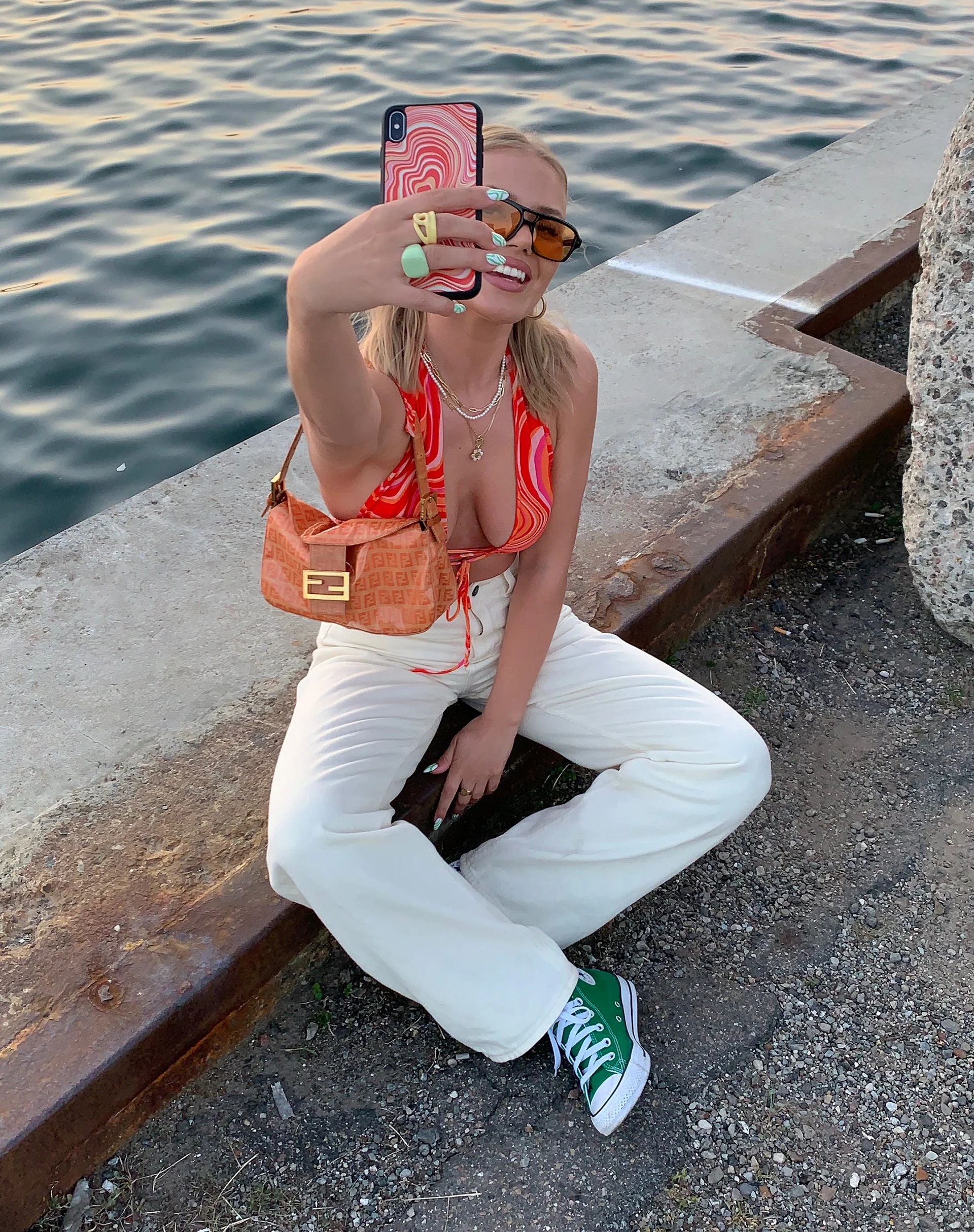 Iphone Case in 70's Ripple in Tangerine - Image 2