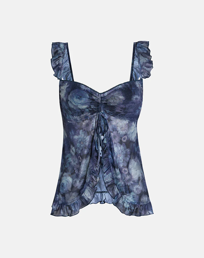 Jibola Top in Mesh Arty Flowers Dark Blue - Image 6