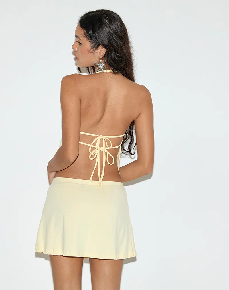 Kins Asymmetric Halterneck Top in Rayon Lemon - Image 2