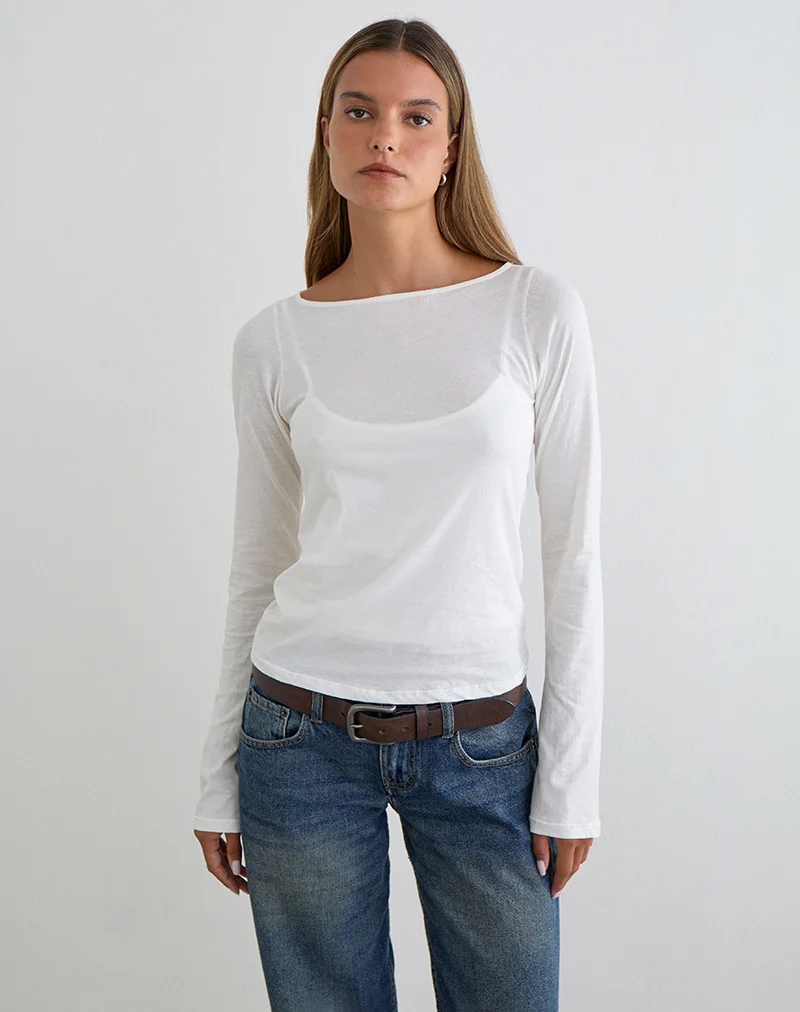 Levon Long Sleeve Top in Jersey Off White - Image 5