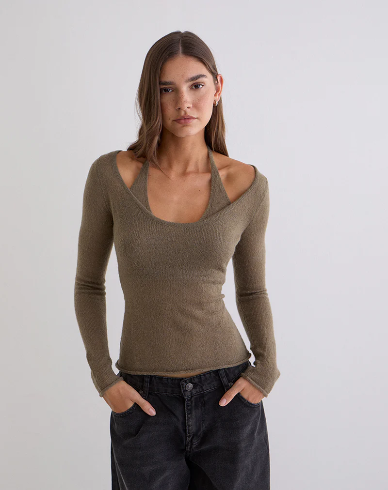 Misora Top in Sheer Knit Taupe - Image 2