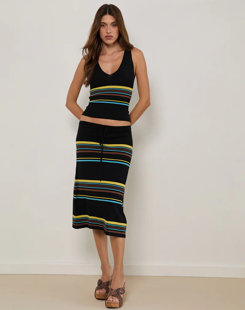 Natcha Vest Top in Black with Brown and Blue Stripes - Image 3