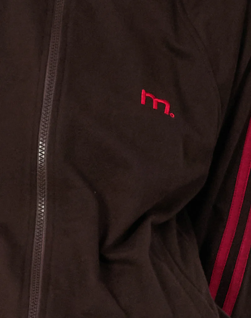 Niskala Jacket in Bitter Chocolate with Adrenaline Red Binding and Embroidery - Image 6