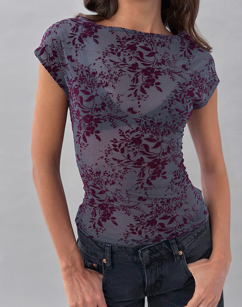 Nova Top in Fine Leaf Flock Smoke Grey