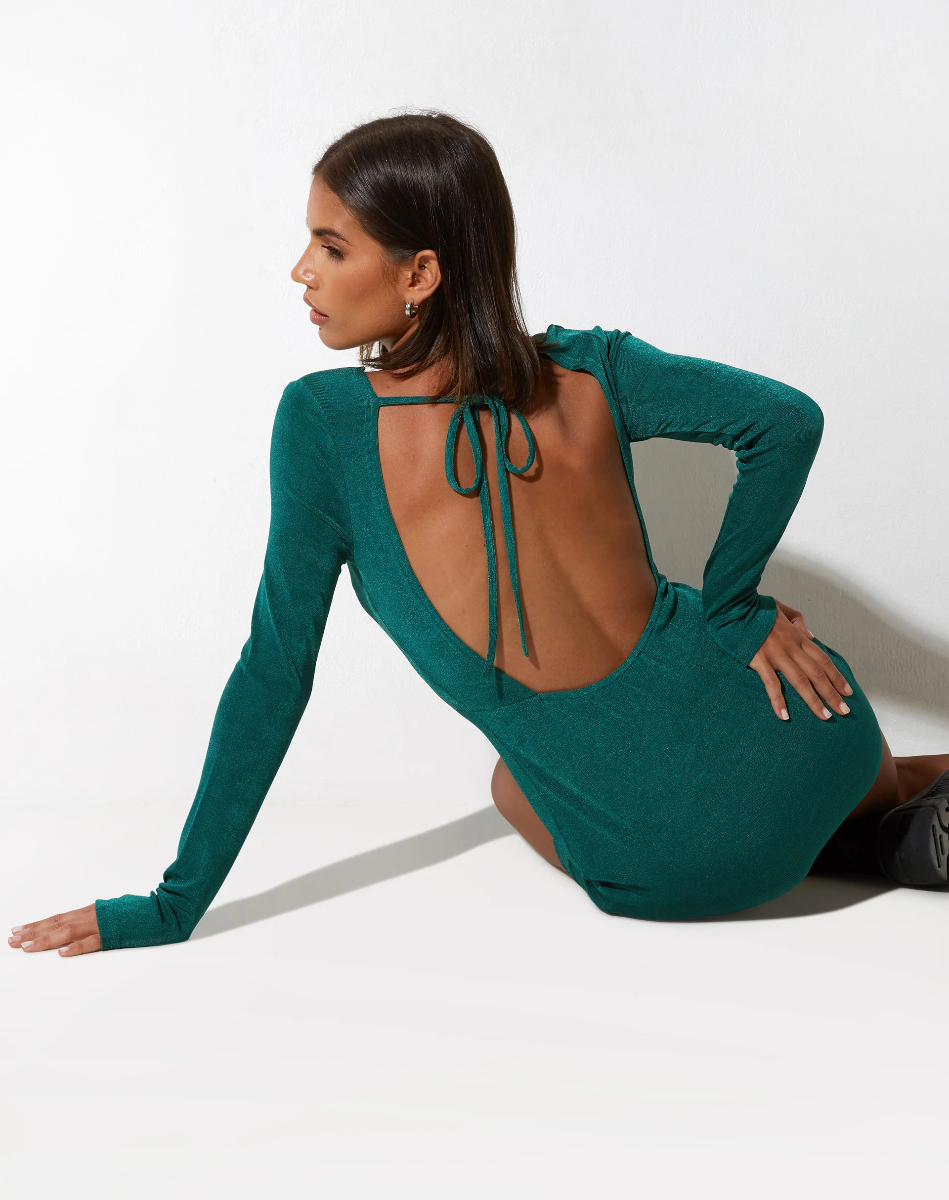 Onsa Mini Dress in Crepe Forest Green - Image 2