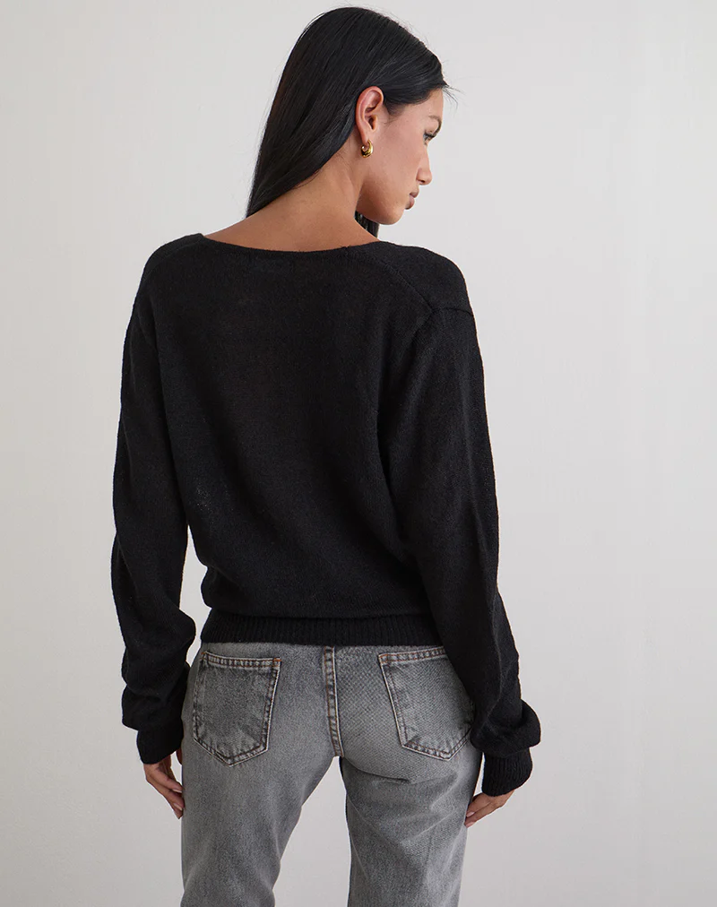 Saroya Plunge Wrap Top in Knit Black - Image 4