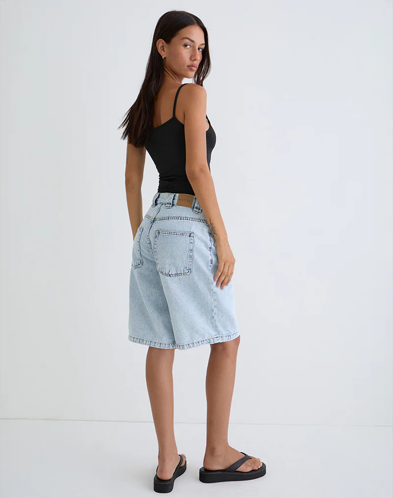 Low Rise Denim Skater Short in 80's Light Wash Blue - Image 5