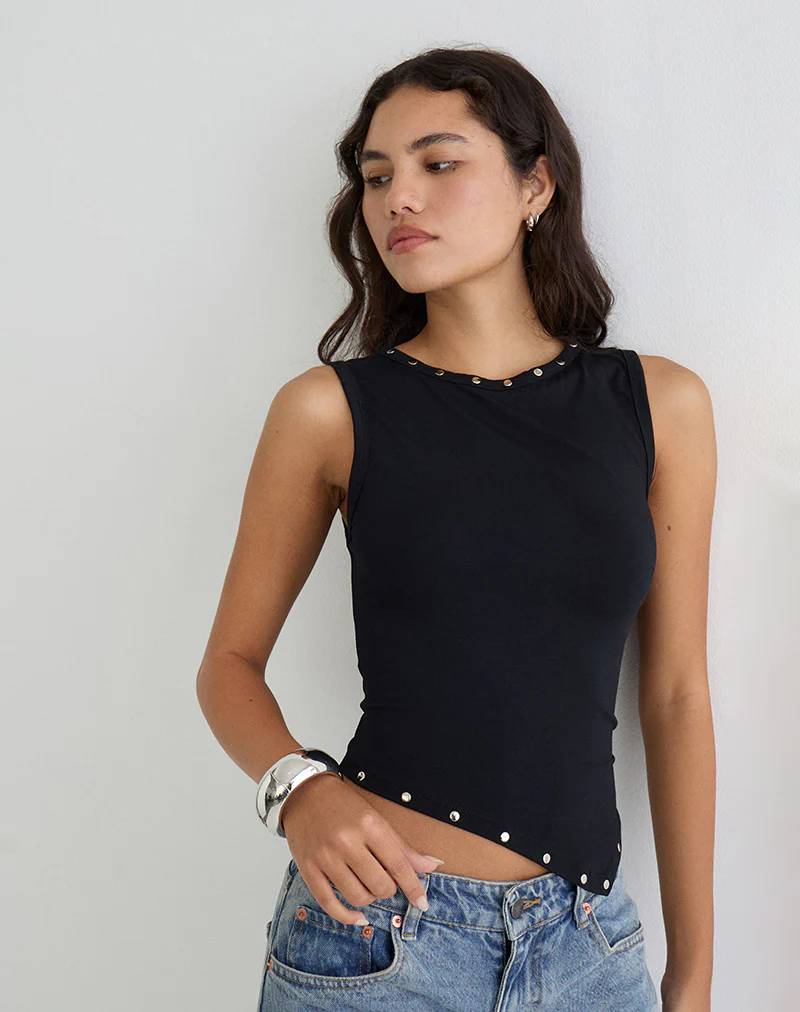 Yetta Double Studded Vest Top in Black - Image 3