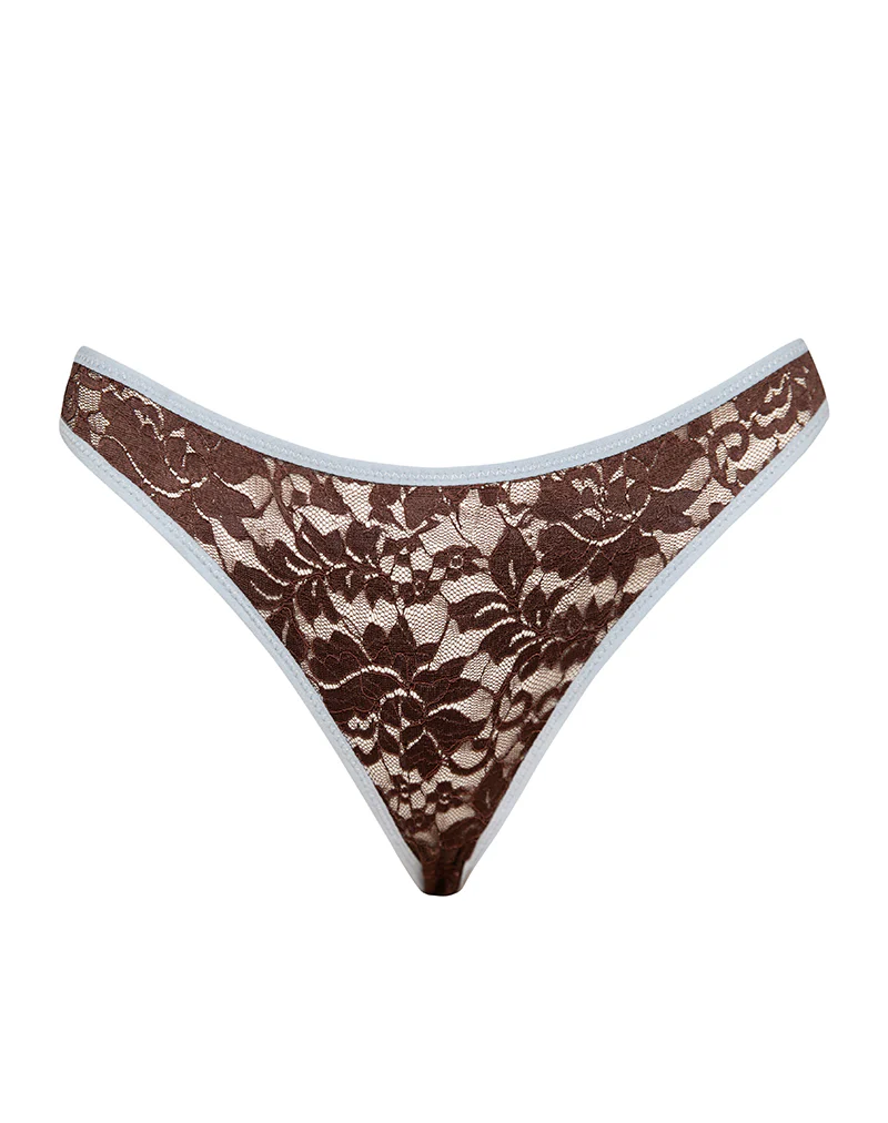 Yinis Knickers in Chocolate Lace with Blue Binding - Image 6